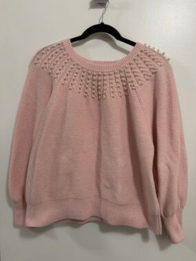 Design History Pink Crewneck Sweater with Pearl Embellishment